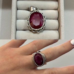 Natural ruby pendant & ring (SET)